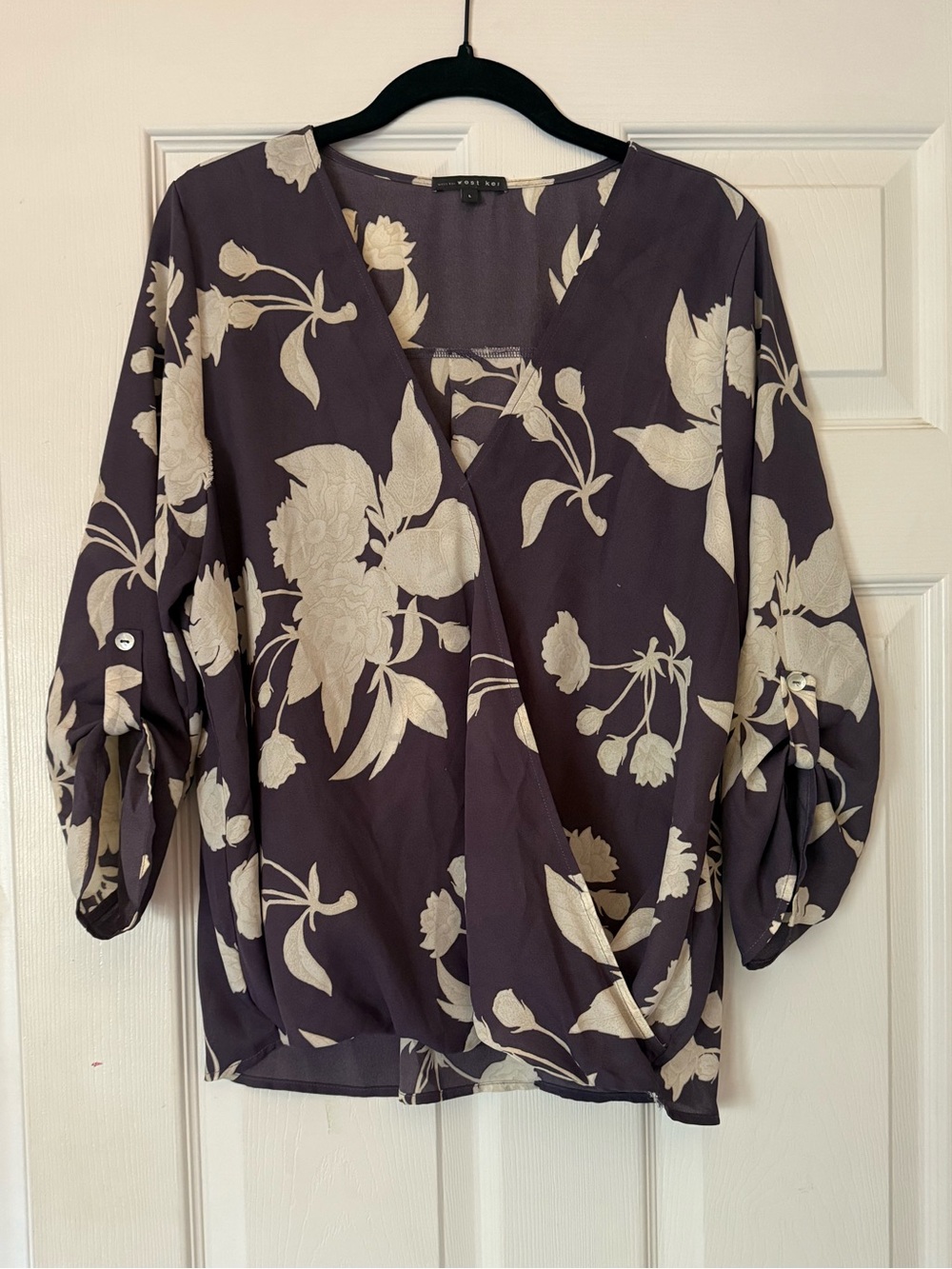 West Kei Purple Floral Wrap-Style Blouse